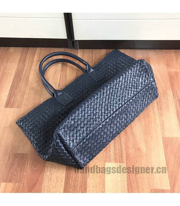 Bottega Veneta Dark Blue Original Weave Lambskin Leather Medium Cabat Tote Shopping Bag-4