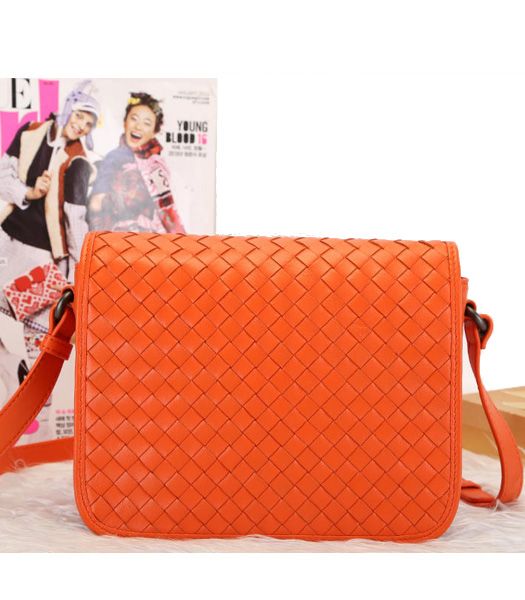 Bottega Veneta Flap Small Messenger Bag Orange Lambskin Leather