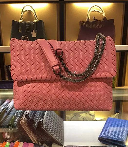 Bottega Veneta Imported Sheepskin Weave Shoulder Bag Barbie Pink