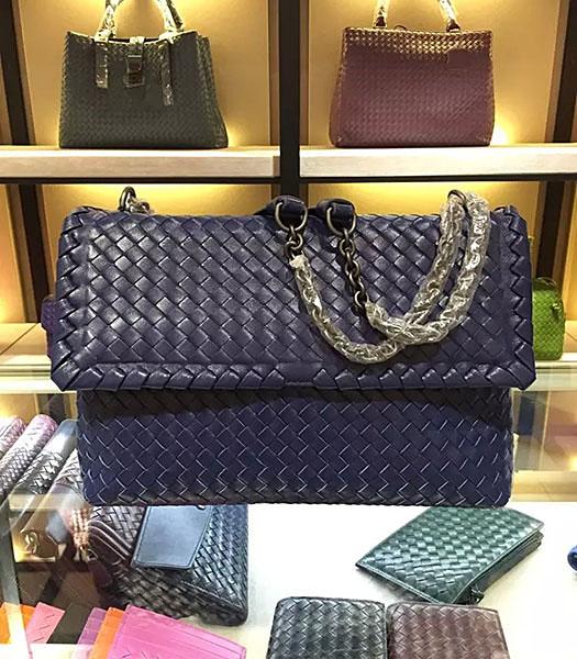 Bottega Veneta Imported Sheepskin Weave Shoulder Bag Deep Blue-1