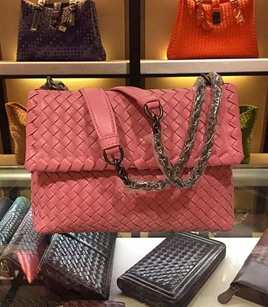Bottega Veneta Imported Sheepskin Weave Small Shoulder Bag Cherry Pink