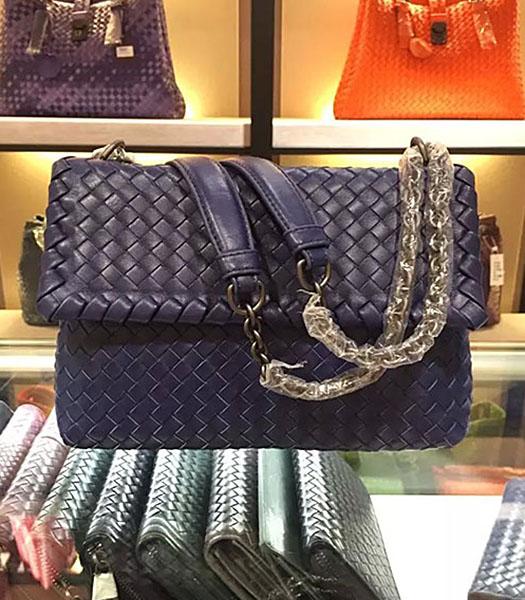 Bottega Veneta Imported Sheepskin Weave Small Shoulder Bag Deep Blue
