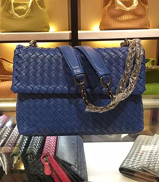 Bottega Veneta Imported Sheepskin Weave Small Shoulder Bag Sapphire Blue