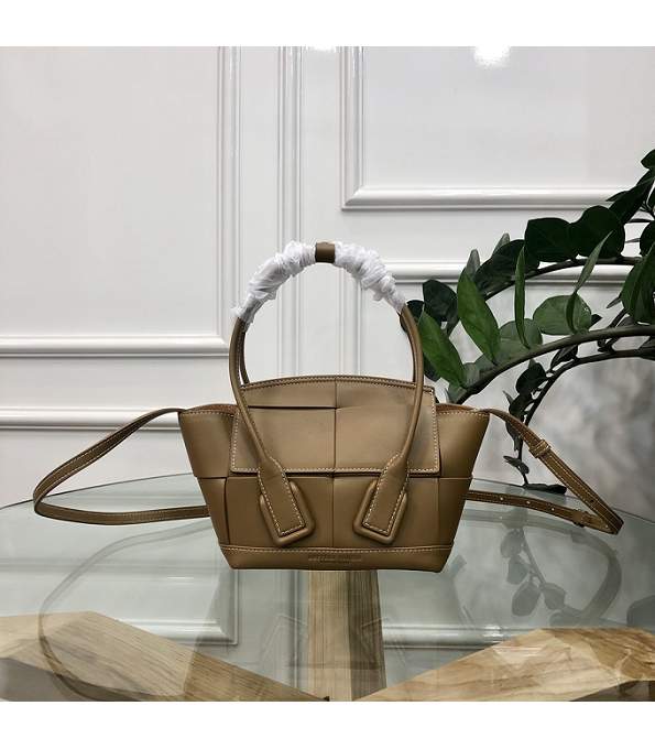 Bottega Veneta Khaki Original Plain Calfskin Leather Arco Mini Top Handle Bag With Detachable Strap