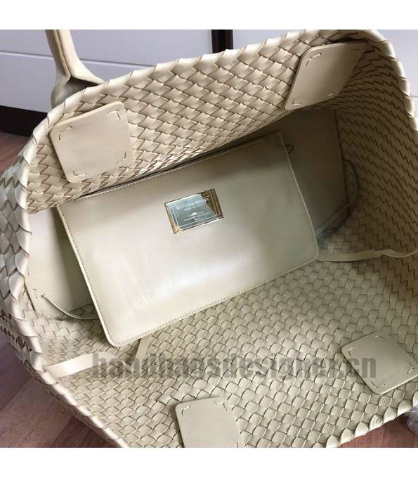 Bottega Veneta Offwhite Original Weave Lambskin Leather Medium Cabat Tote Shopping Bag-5
