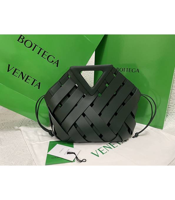 Bottega Veneta Point Dark Green Original Calfskin Leather Medium Top Handle Basket Bag