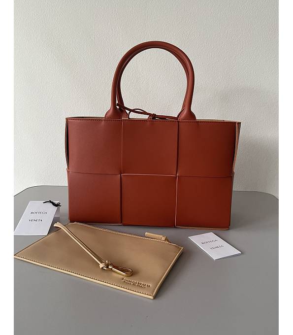 Bottega Veneta Red Brown Original Lambskin Leather Arco 30cm Tote Bag