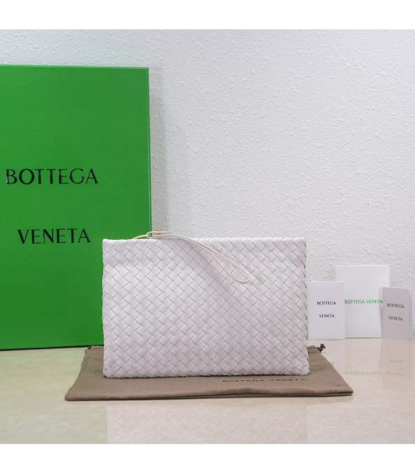 Bottega Veneta White Original Intrecciato Lambskin Leather Large Pouch