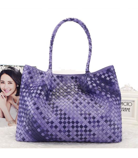 Bottega Veneta Woven Lambskin Leather Tote Handbag Color Purple