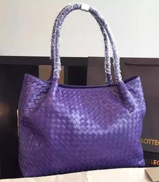 Bottega Veneta Woven Lambskin Leather Tote Handbag Purple