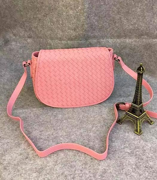 Bottega Veneta Woven Sheepskin Leather Crossbody Bag Pink