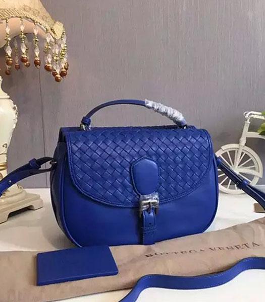 Bottega Veneta Woven Sheepskin Leather Crossbody Bag Sapphire Blue