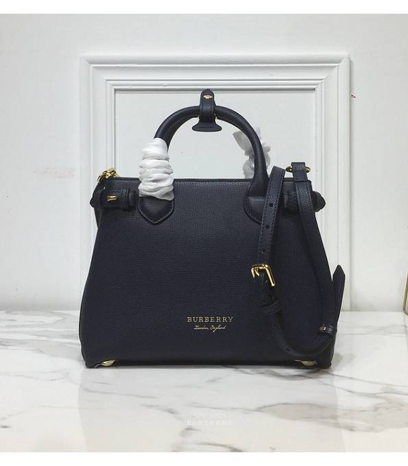 Burberry Banner House Check Canvas With Dark Blue Original Calfskin Leather Tote Shoulder Bag