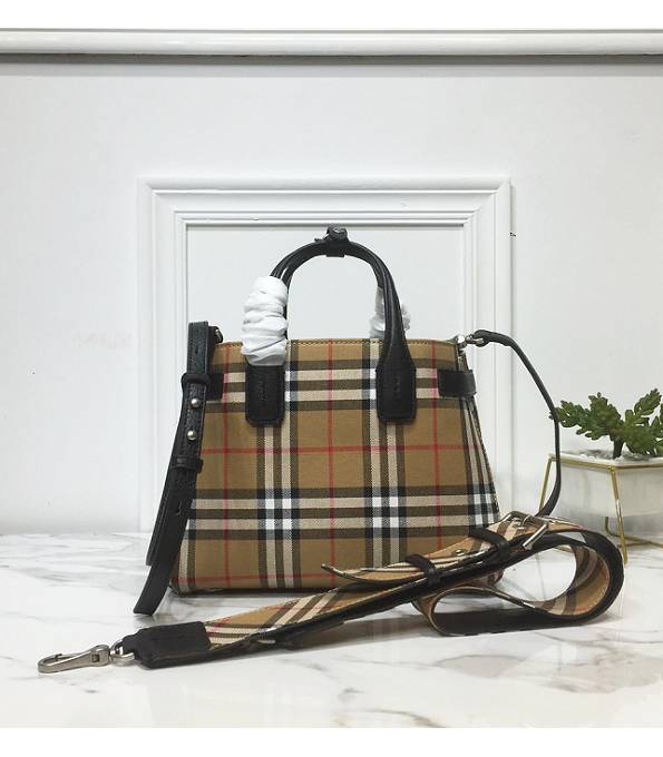 Burberry Banner Vintage Check Canvas With Black Original Leather Small Tote Bag