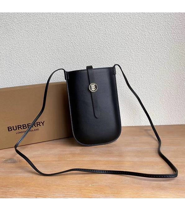 Burberry Black Original Plain Calfskin Leather Phone Case with Strap