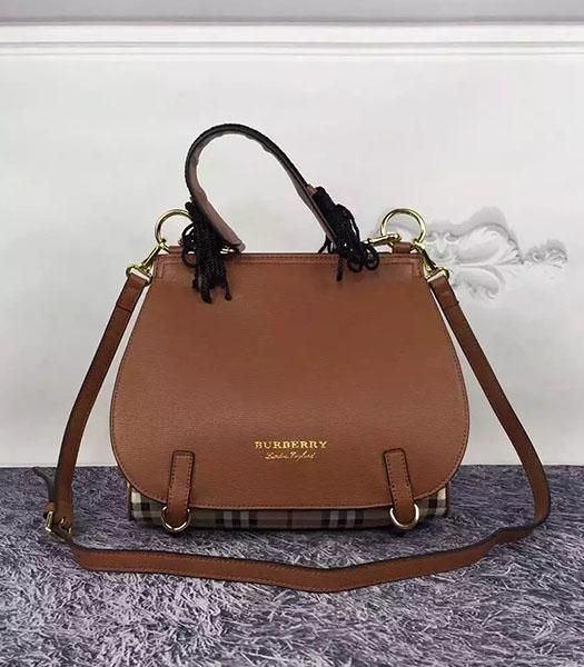 Burberry Brown Leather Check Canvas The Bridle Bag