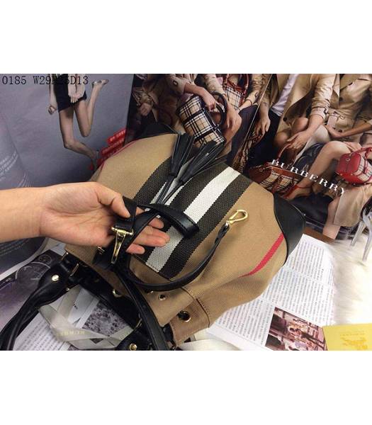 Burberry Canvas With Black Leather Tassel Tote Bag-3