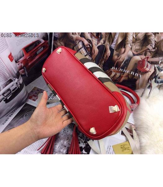 Burberry Canvas With Red Leather Tassel Tote Bag-3