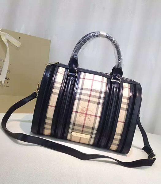 Burberry Check Canvas With Black Leather Classic Boston Tote Bag