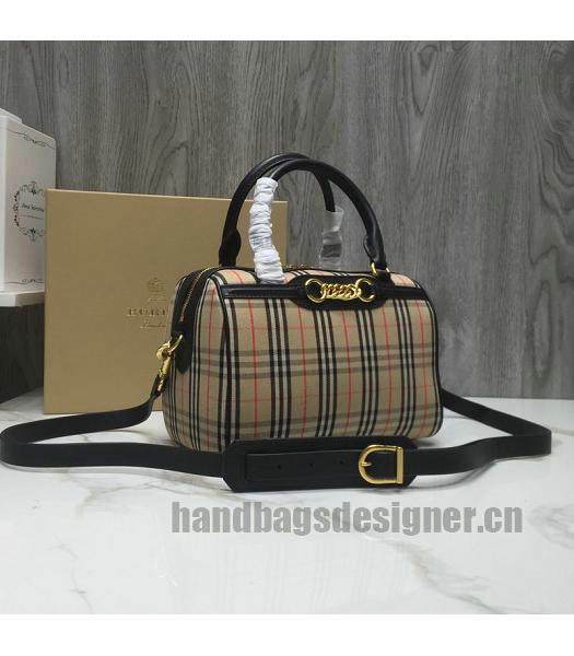 Burberry Check Canvas With Original Leather Small Tote Bag Black-1