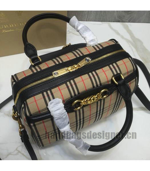Burberry Check Canvas With Original Leather Small Tote Bag Black-3