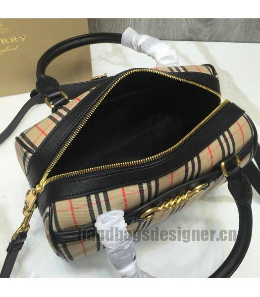 Burberry Check Canvas With Original Leather Small Tote Bag Black-6