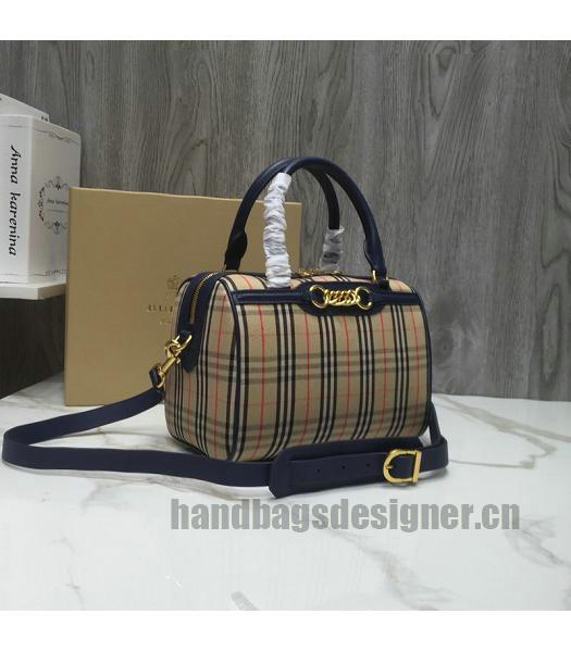 Burberry Check Canvas With Original Leather Small Tote Bag Blue-1