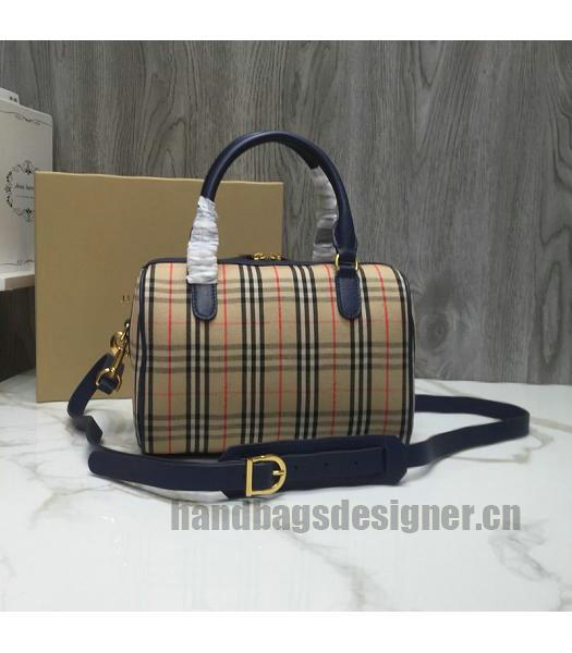 Burberry Check Canvas With Original Leather Small Tote Bag Blue-2