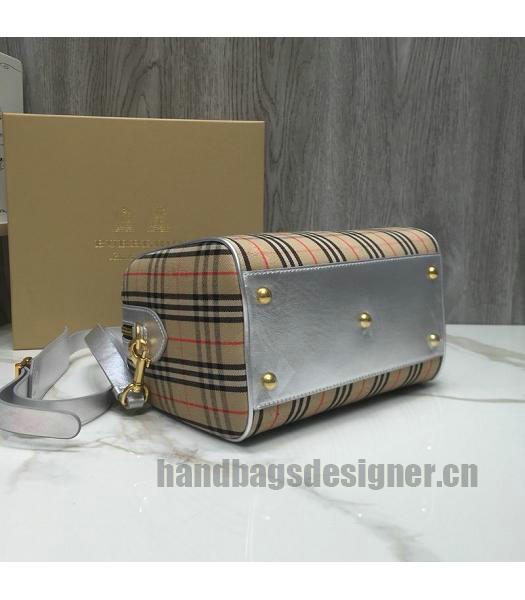 Burberry Check Canvas With Original Leather Small Tote Bag Silver-5