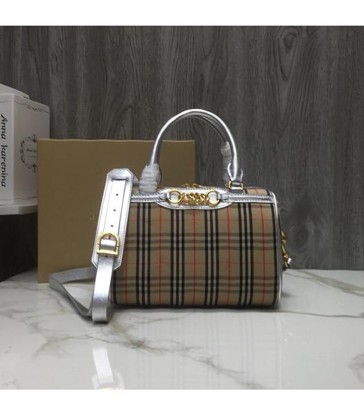 Burberry Check Canvas With Original Leather Small Tote Bag Silver