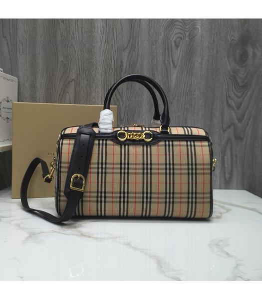 Burberry Check Canvas With Original Leather Tote Bag Black