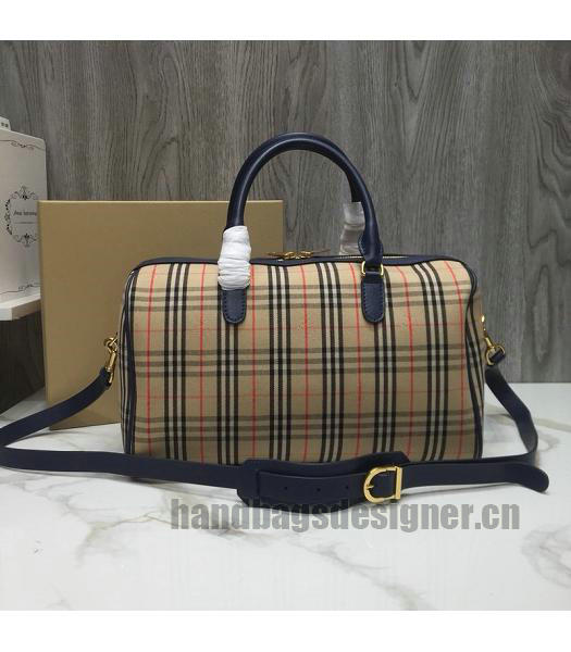 Burberry Check Canvas With Original Leather Tote Bag Blue-2