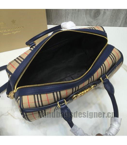 Burberry Check Canvas With Original Leather Tote Bag Blue-6