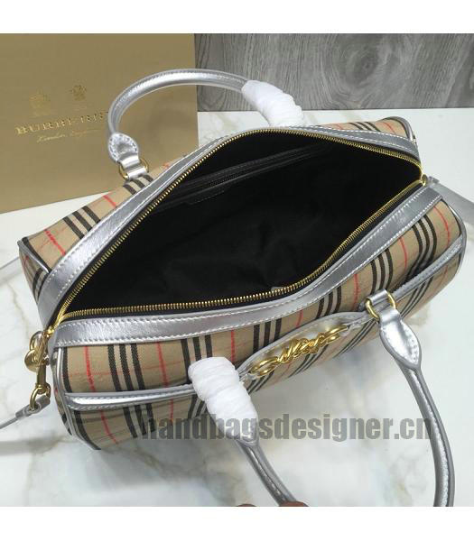 Burberry Check Canvas With Original Leather Tote Bag Silver-6