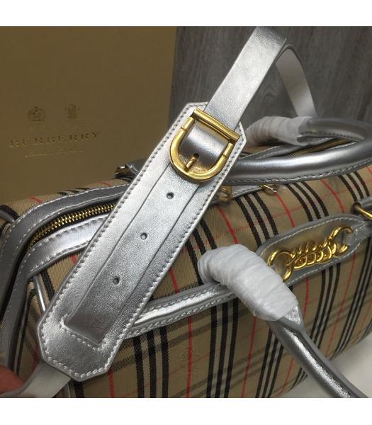 Burberry Check Canvas With Original Leather Tote Bag Silver-8