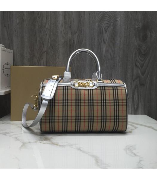 Burberry Check Canvas With Original Leather Tote Bag Silver
