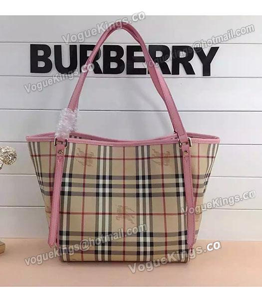 Burberry Check Canvas With Pink Leather Small Tote Bag-1