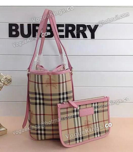 Burberry Check Canvas With Pink Leather Small Tote Bag-2