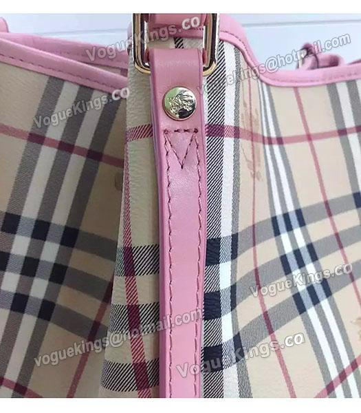 Burberry Check Canvas With Pink Leather Small Tote Bag-4