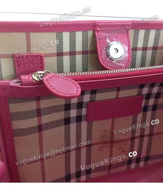 Burberry Check Canvas With Rose Red Leather Small Tote Bag-5