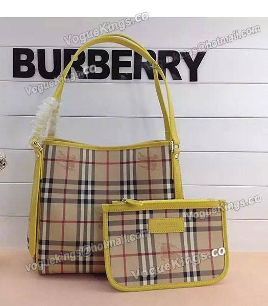 Burberry Check Canvas With Yellow Leather Small Tote Bag-1