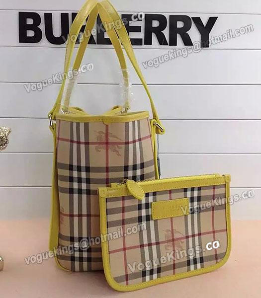 Burberry Check Canvas With Yellow Leather Small Tote Bag-2