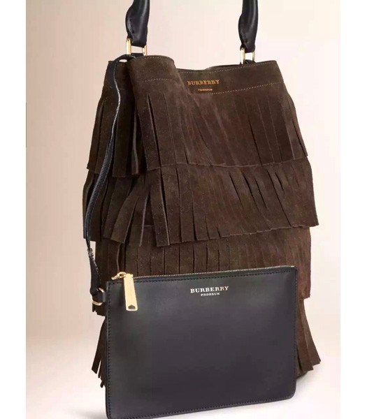 Burberry Decorative Tassels Suede Leather Tote Bag Coffee