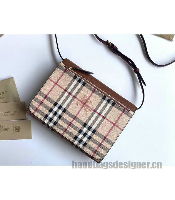 Burberry Haymarket Vintage Check With Brown Original Leather Small Shoulder Bag-2