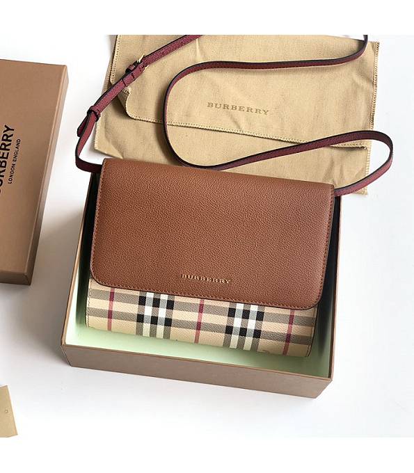 Burberry Haymarket Vintage Check With Brown Original Leather Small Shoulder Bag