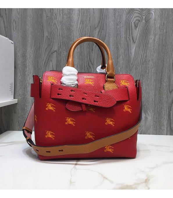 Burberry Horse Embroidery Red Original Litchi Veins Leather Small Belt Tote Bag