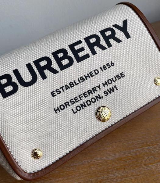 Burberry Horseferry Print Cotton Canvas With Brown Original Leather Small Crossbody Bag-6