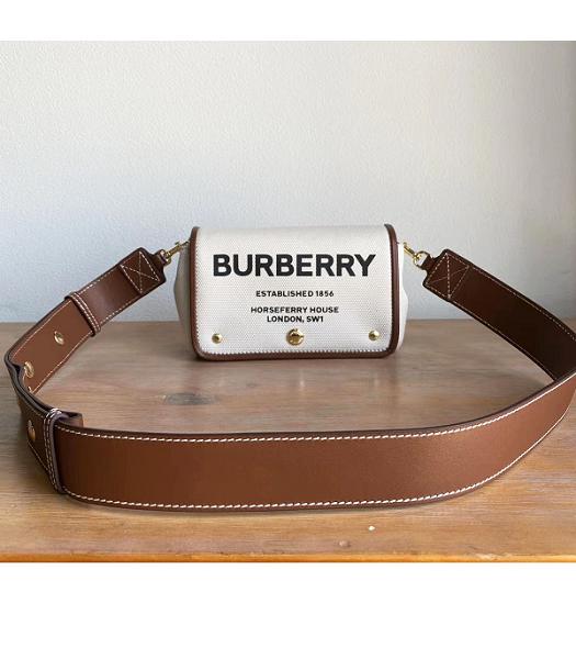 Burberry Horseferry Print Cotton Canvas With Brown Original Leather Small Crossbody Bag
