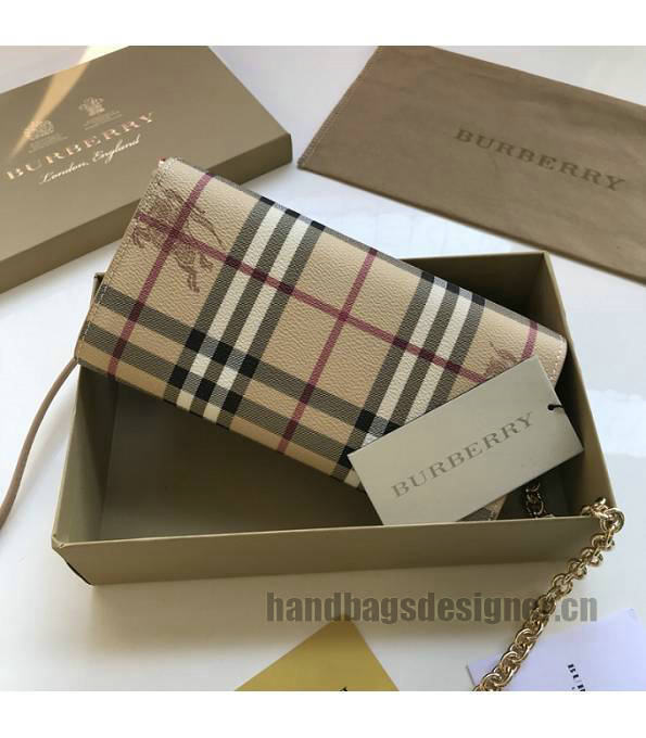 Burberry Horseferry Vintage Check Apricot Original Leather Wallet With Golden Chain-2