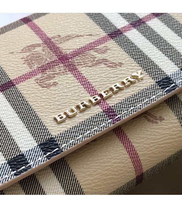 Burberry Horseferry Vintage Check Apricot Original Leather Wallet With Golden Chain-3